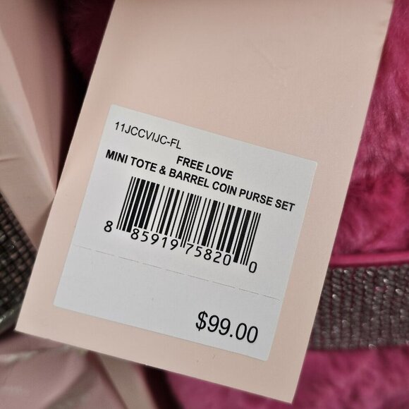 Juicy Couture Free Love Pink Mini Tote Fluffy & Bling Barrel Coin Purse Set New - Picture 5 of 8